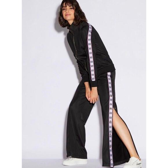 A/X Armani Exchange Womens Track Pants XS Black Red Logo Snap Up Leg Side Stripe - Picture 1 of 16